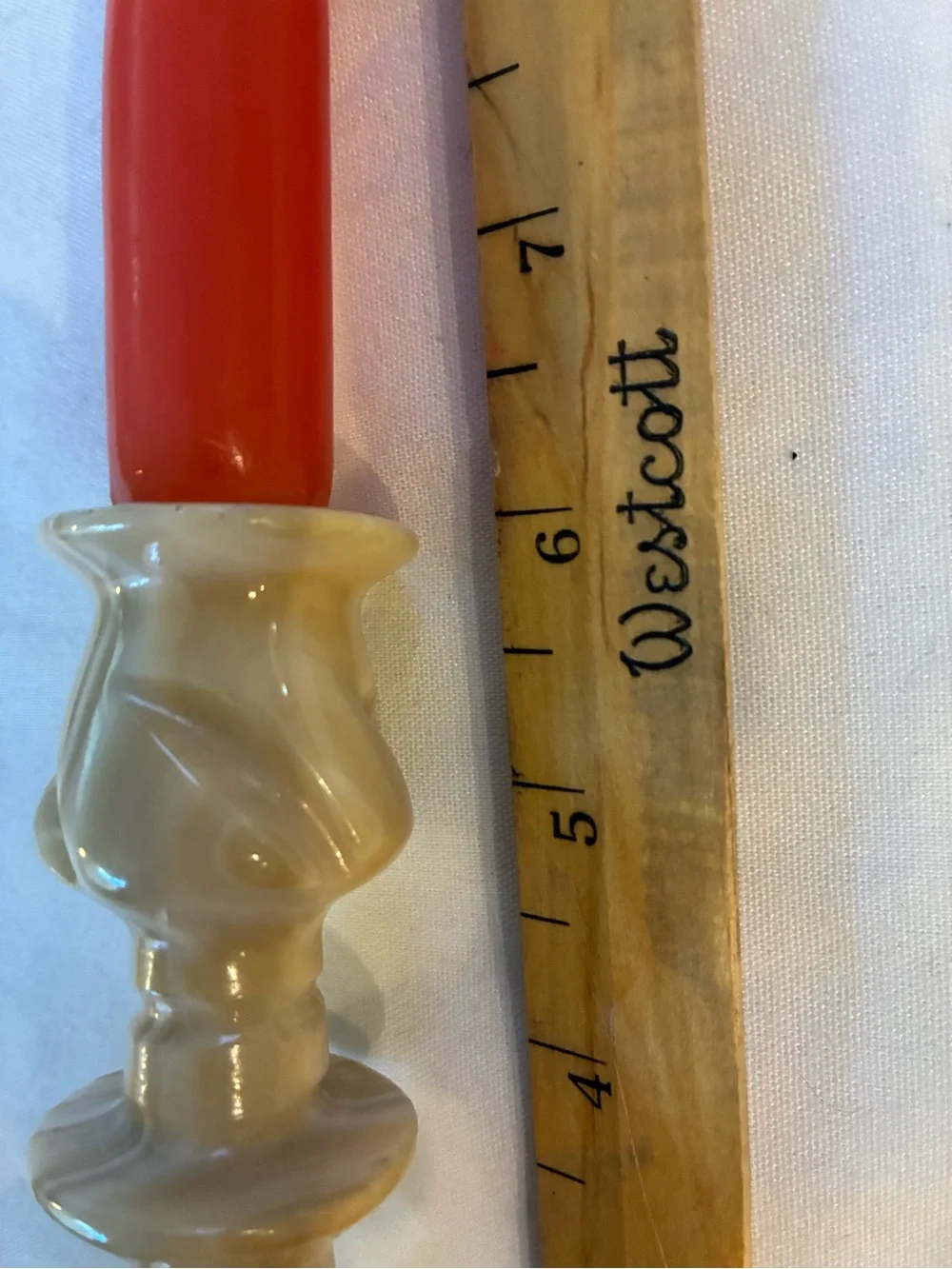 Hand-Carved Beige Striped Onyx Candlestick Holder